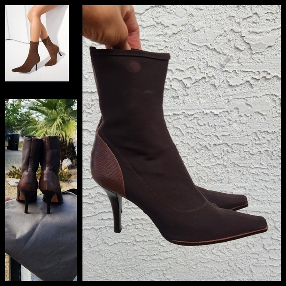 Sergio Rossi Leather Trim Embellishment Sock Boots - Picture 1 of 13